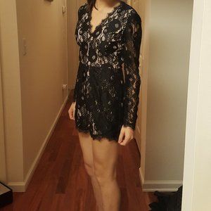 Francesca's Black Lace Long-Sleeve Romper Small